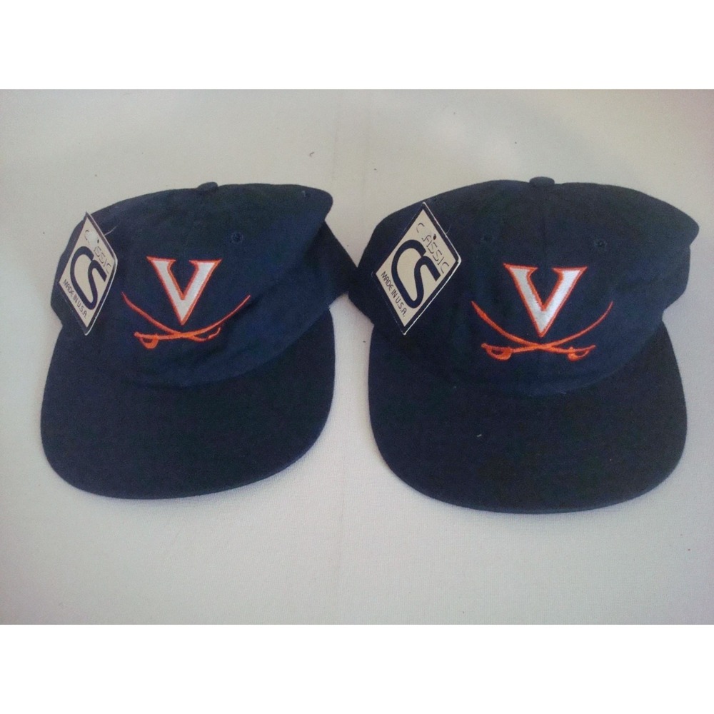 2PC LOT VIRGINIA CAVS CAVALIERS USA MADE STAPBACK HAT CAP VINTAGE DEADSTOCK C4